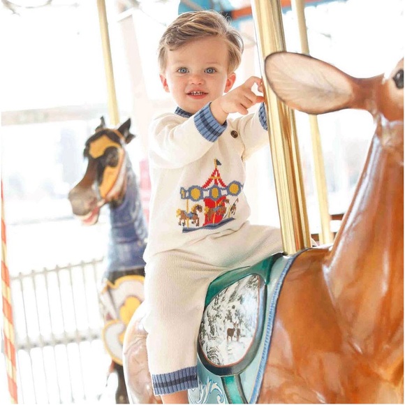 NEW CLASSIC PREP Reese Carousel Intarsia Sweater Romper Set, Cannoli Cream - Picture 3 of 3